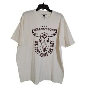 Yellowstone Men 2XL Cream Graphic T-Shirt Bull Skull Western Short Sleeve Casual